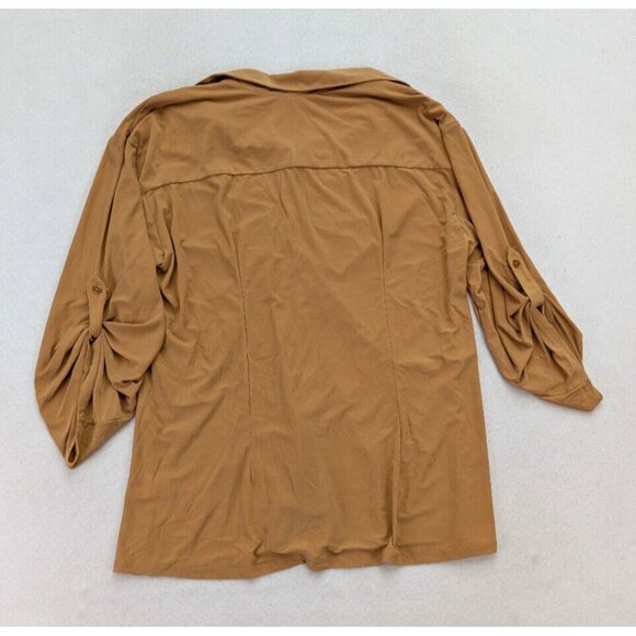 NY Collection Woen's Top Size 2X Gold 3/4 Sleeve Stretch Knit Button-Up - Picture 13 of 13